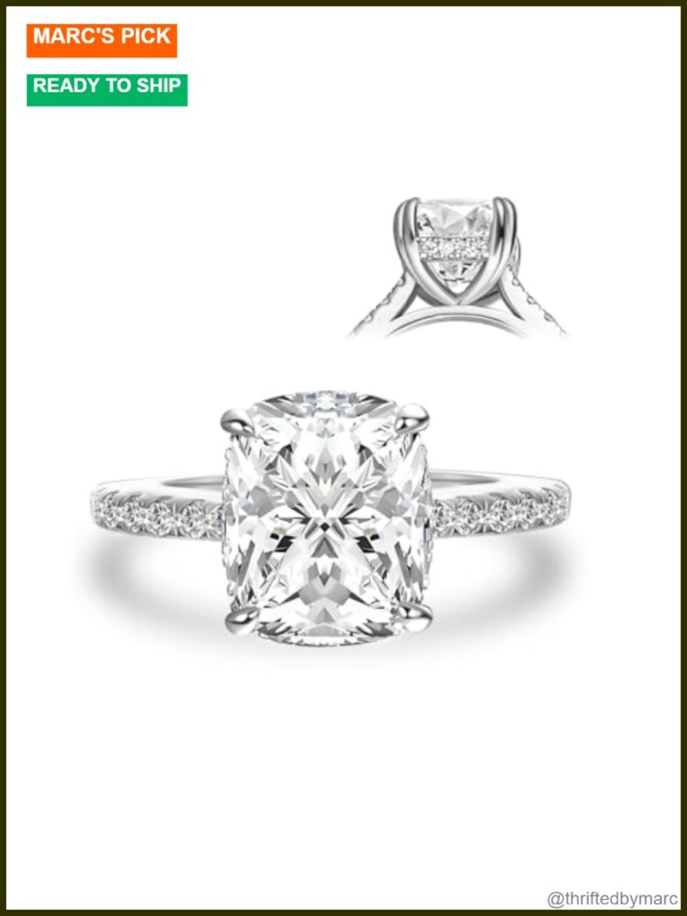 3.5CT Cushion Cut Moissanite Engagement Ring S925 Silver Pave Band
